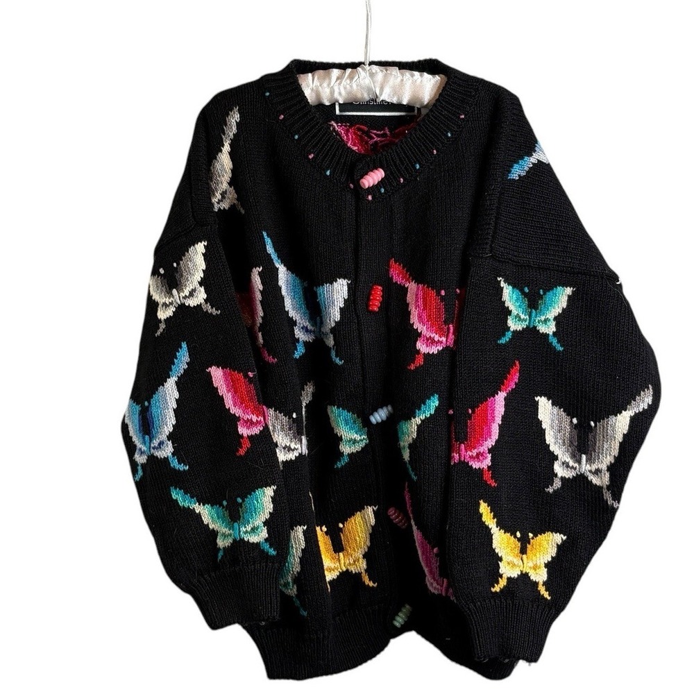 Vintage Christine Foley Girls‎ Colorful Butterflies Cotton Cardigan Size 7/8